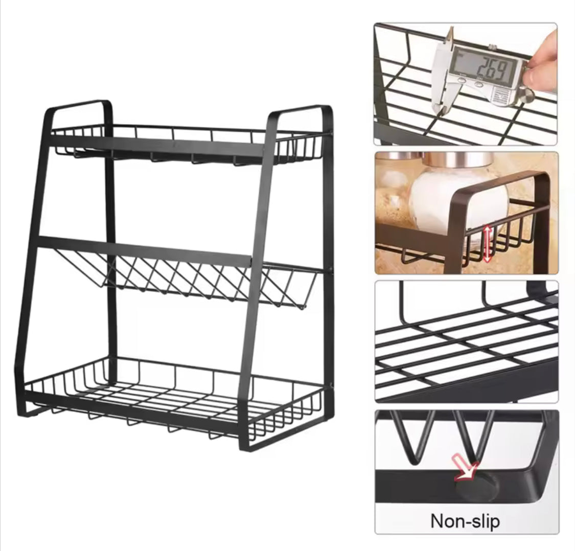 3-Tier Stackable Seasoning Rack, Multi Layer Countertop Spice Rack, Kitchen Storage Rack