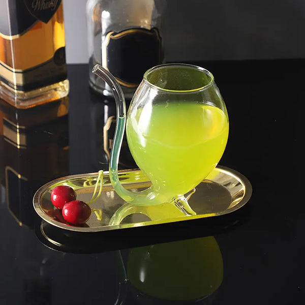 Double Wall Curved Glass Drinking Cup, Transparent Drinking Glass With Built In Tube, Creative Transparent Glass Tumbler, Luxury Spiral Straw Glass Cup