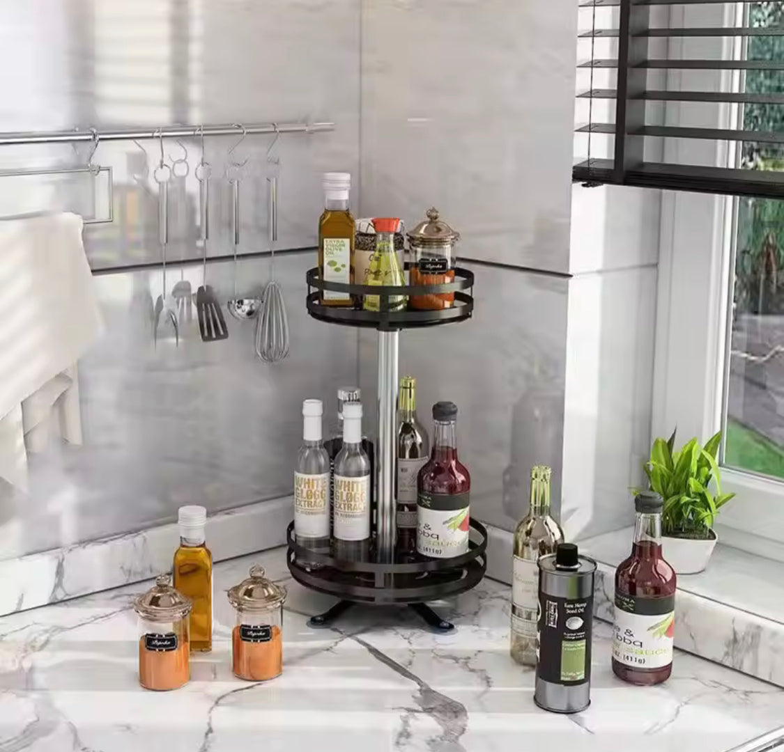 360° Rotation Spice Rack Organizer, Multi Layer Carbon Steel Kitchen Storage Rack, Non Skid Base Kitchen Storage Rack