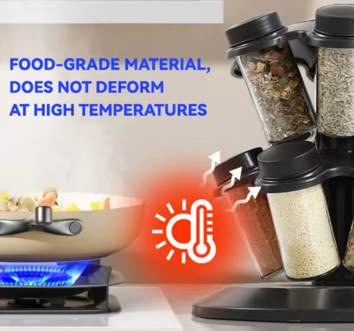 360° Rotating Spice Carousel withSeasoning Jars, Salt Shaker, Kitchen Organizers, 360° Revolving Masala Rack
