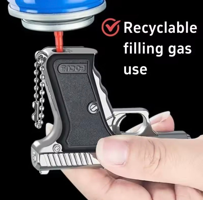 Mini Pistol Lighter with Keychain, Windproof Jet Flame Lighter, Refillable Butane Gas Gun Lighters