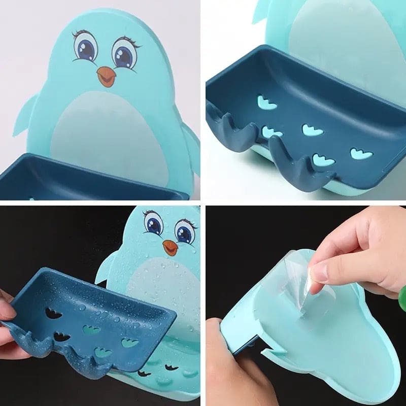 Cute Penguin Soap Box, Penguins Shape Soaps Box with Hook, Cute Drain Toilet Free Punch Shelf Soap Box, Bathroom Soap Case, Dormitory Bath Soap Dish