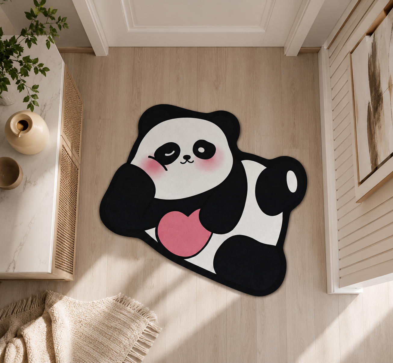 Anti Slip Cute Panda Floor Mat, Decorative Panda Floor Mat, Adorable Panda Shaped Rug, Cute Panda Plush Floor Rug