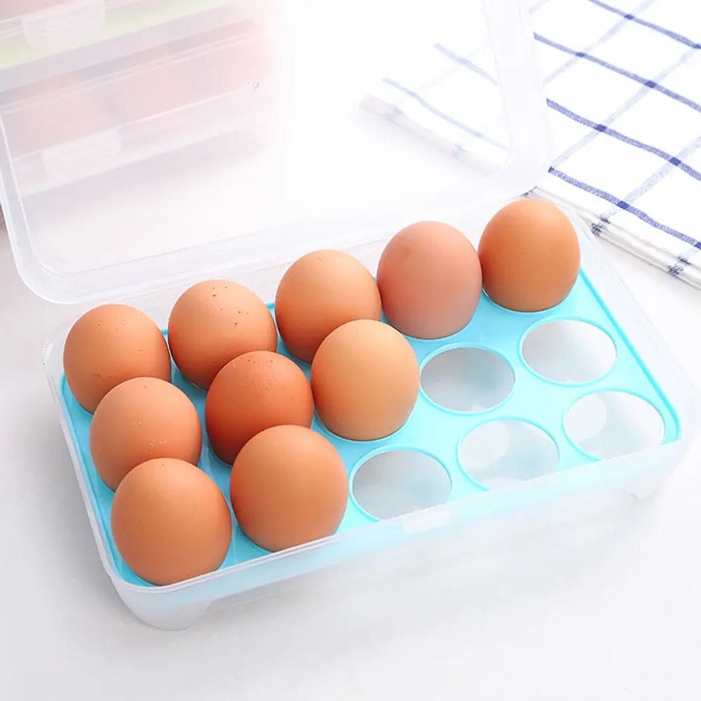Transparent 15 Frame Egg Box, Refrigerator Egg Preservation Storage Box, Portable Egg Holder Box With Lid, Drawer Egg Carton Box, Anti-collision Plastic Egg Compartment Egg Tray, Baby Bag Egg Holder, Large Capacity Fridge Eggs Storage Box