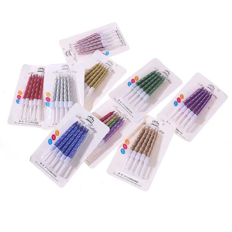 Set Of 8 Thread Color Birthday Candles With Candles, Cake Candle With Holder, Party Supplies Short Thin Metallic Color Candles