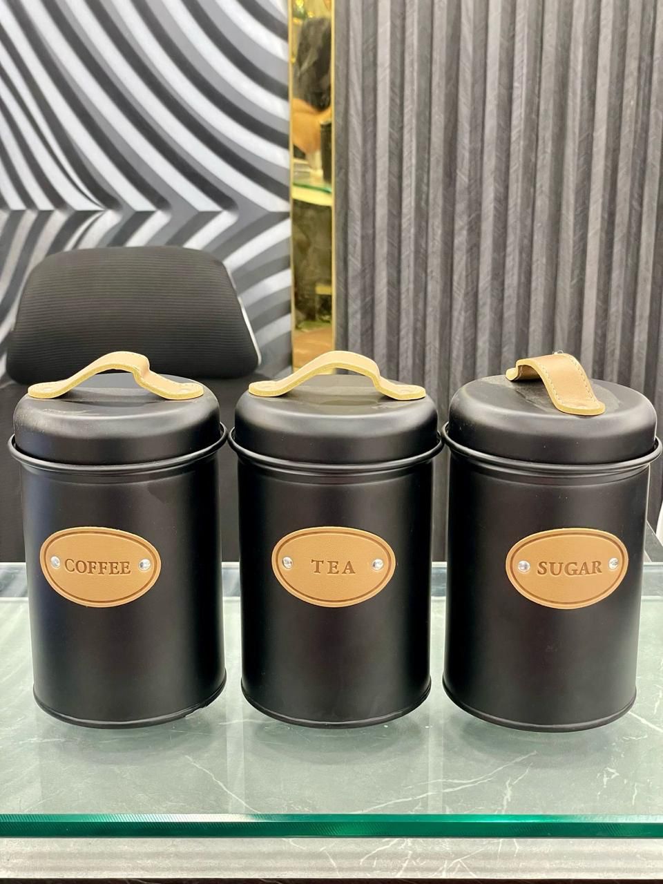 3pcs Coffee Tea And Sugar Jar With Lid, Moisture Proof Kitchen Storage Airtight Cans, Coffee Beans Tea Snacks Sealed Container, Seasoning Bottle Spice Jars, Stainless Steel Kitchen Storage Pots