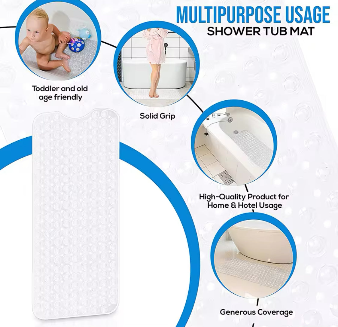 Rectangle PVC Anti Skid Bath Mat, Soft Shower Bathroom Mat, Suction Cup Non Slip Bathtub Carpet