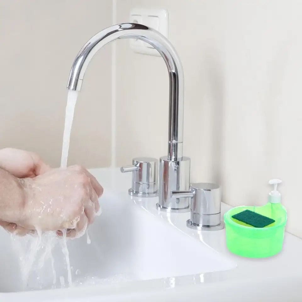 Press Cleaning Liquid Container, Soap Dispenser With Sponge Holder, Kitchen Liquid Dispenser Press Box, Press Soap Outlet Box Sponge Dispenser, 800ml Manual Sink Dish Washing Soap Dispenser, 2 in 1 Design For Kitchen