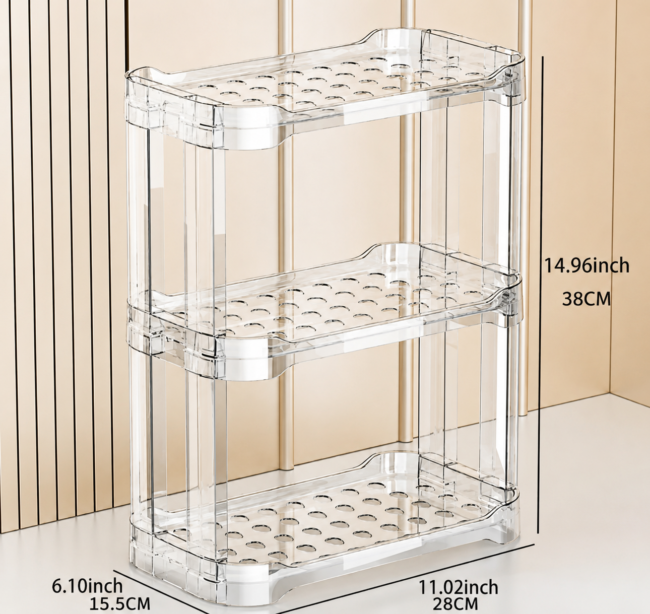 Transparent Crystal Clear Vanity Organizer Stand, Acrylic Cosmetic And Kitchen Organizer Shelf, Luxury Acrylic Countertop Storage Shelf