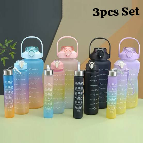 Set of 3 Gradient Colour Water Bottle, Large Capacity Water Bottle, Motivational Academy Water Bottle