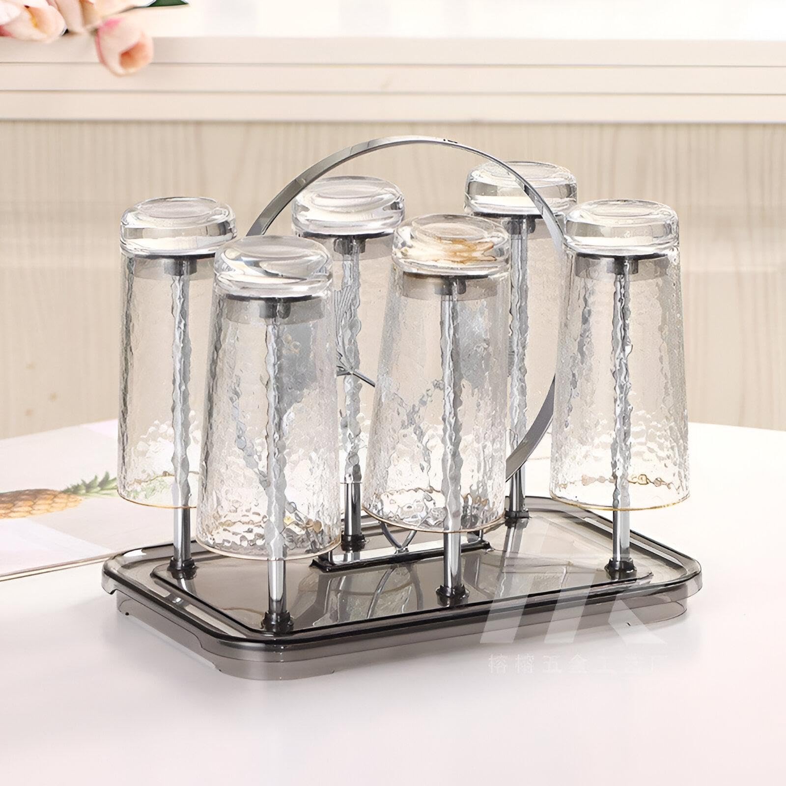 Elegant 6 slots Cup Holder, Cup Drying Rack Shelf, Cup Hanging Drainer, Cup Drain Rack, Countertop Cup Holder for Bottle, Glass, Mug