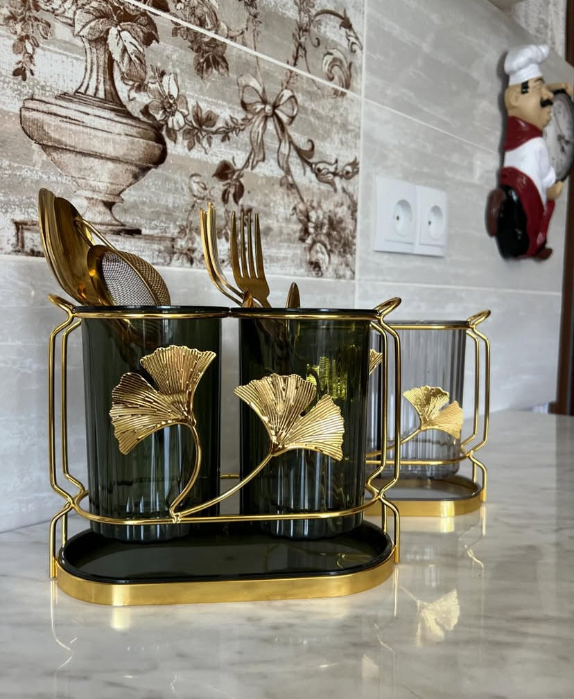 Acrylic Cutlery Holder With Drain Plate, Double Barrel Chopsticks Storage Holder, Kitchen Cutlery Storage Rack