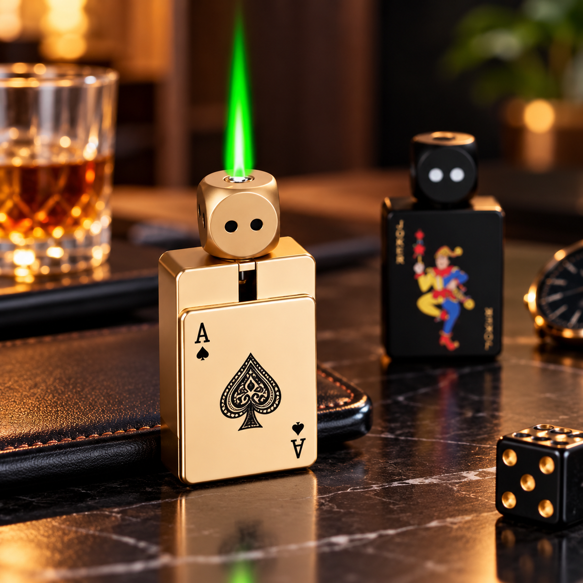 Windproof Dice Head Lighter, Ace Card Windproof Pocket Lighter,
Dice Top Jet Flame Lighter, Refillable Fancy Ace Lighter