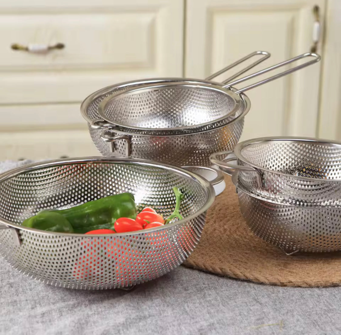 Stainless Steel Colander With Double Handle, Vegetable Strainer