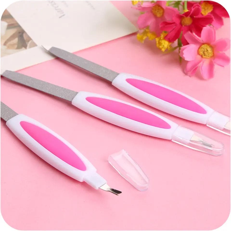Double Sided Nail Filer, Stainless Steel Nail Trimmer, Multifunctional 2 in 1 Manicure Tool, Nail Buffer Cuticle Pusher
