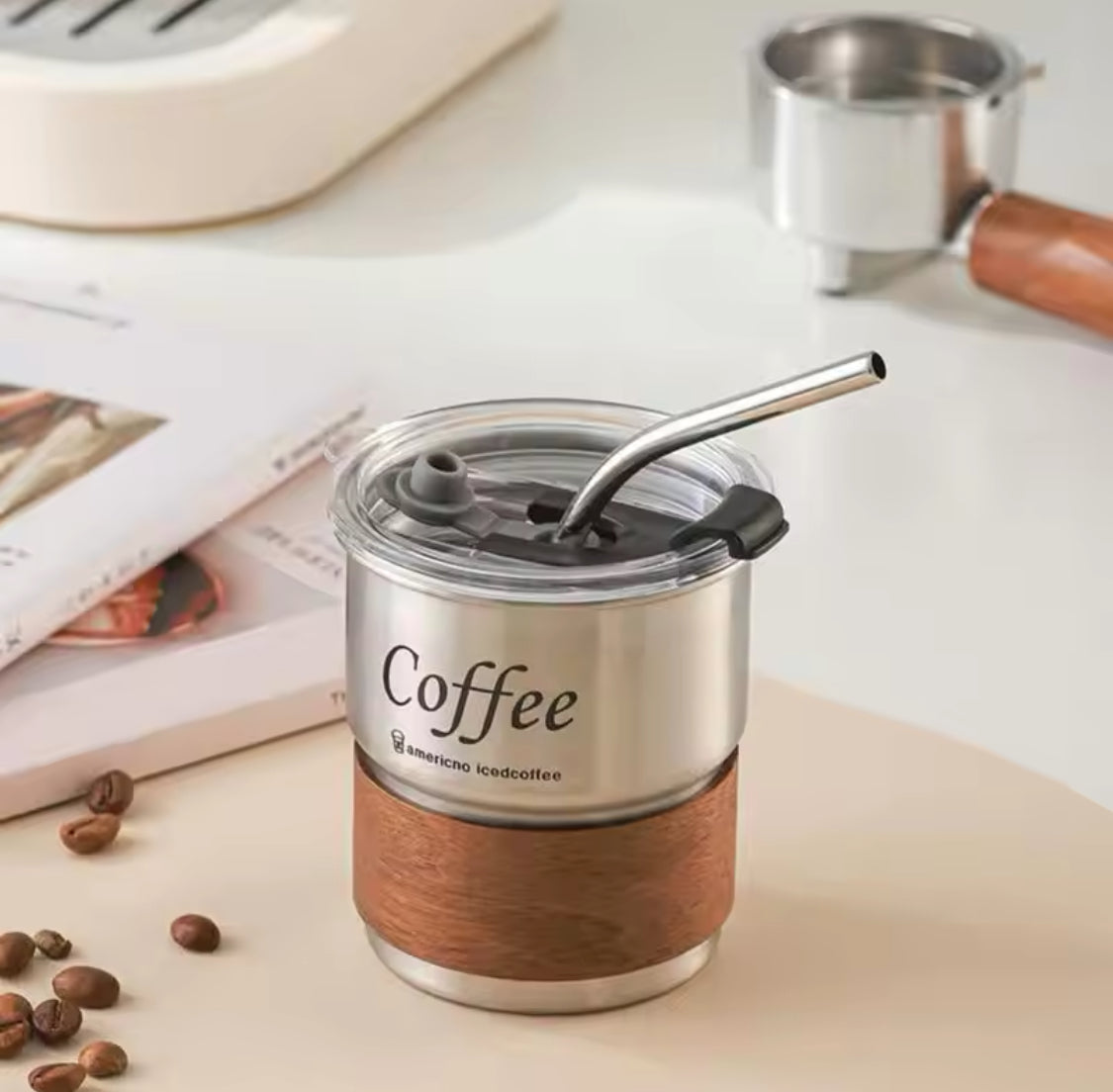 300ml Stainless Steel Insulated Mug With Lid, Multifunction Coffee Cup With Straws, Portable Heat Resistant Coffee Cup For Outdoor Camping