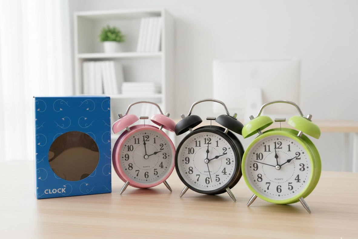 Mini Retro Twin Bell Alarm Clock,
Metal Twin Bell Alarm Clock, Analog Quartz Display Clock, Easy Operate Bedside Analog Small Desk Clock