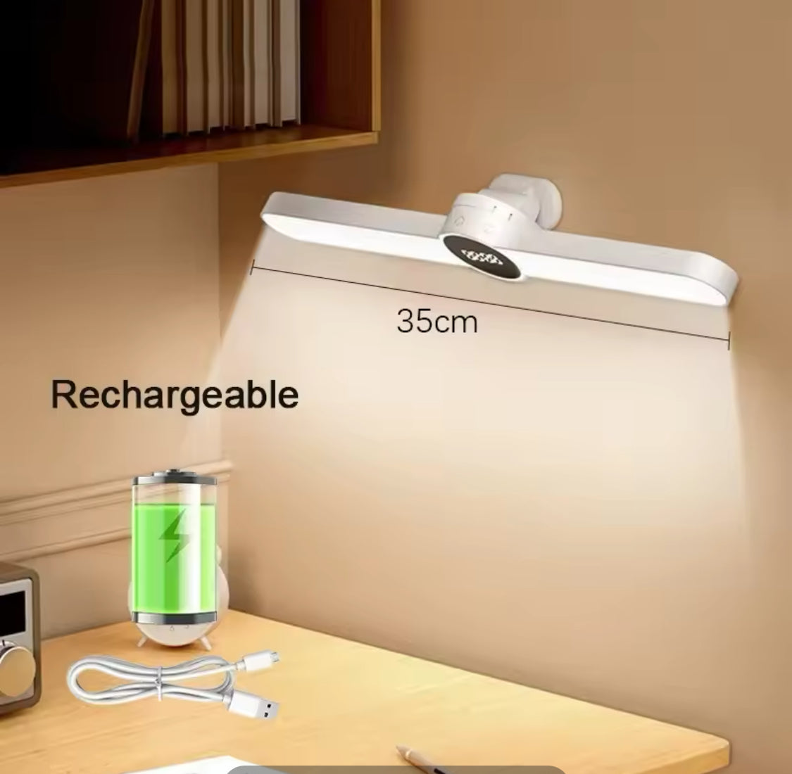 Rechargeable LED Desk Lamp, Magnetic Stepless Hanging Clock Table Lamp, Cabinet Closet Bedroom Desk Night Light