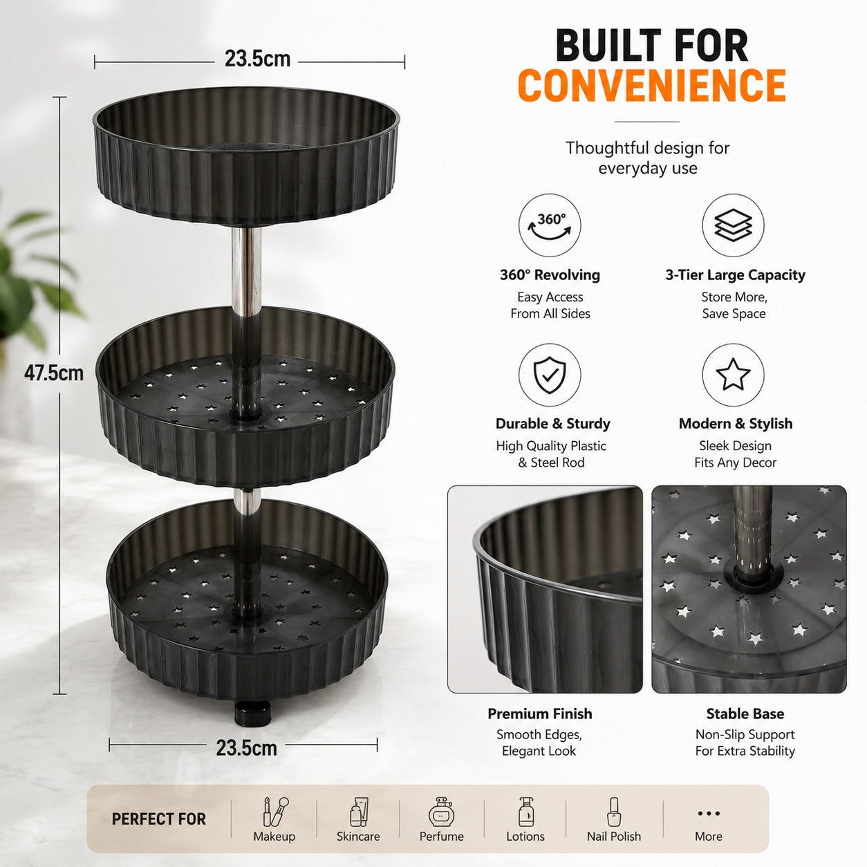 Royal Rotating Cosmetic Organizer, Rotating Vanity Storage Shelf, Multifunction Makeup And Skincare Organizer