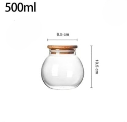 Round Glass Storage Jar With Wooden Cap, Transparent Spherical Glass Food Storage Container, Coffee Beans Storage Bowl