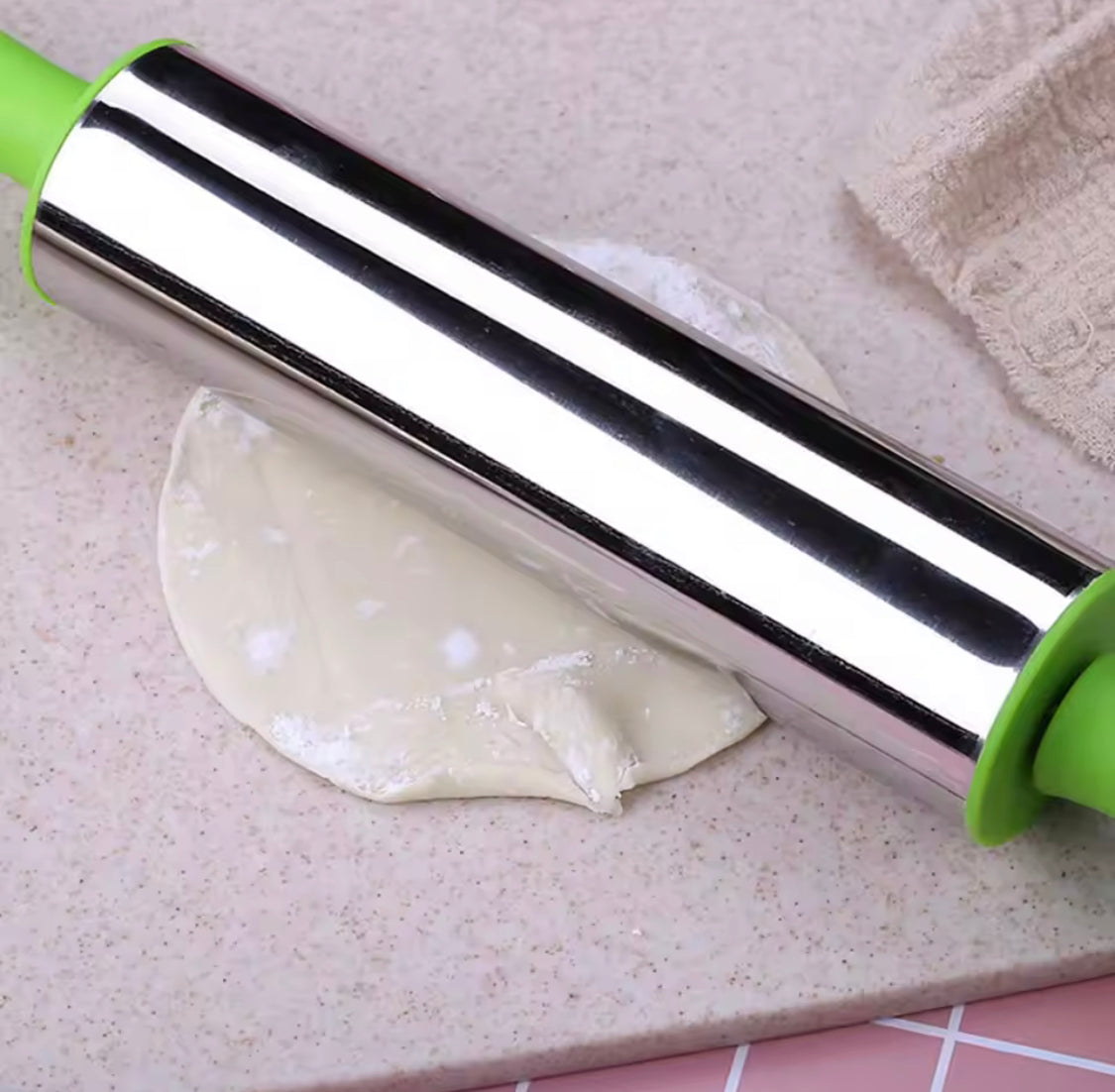 Durable Stainless Steel Dough Roller, Dumpling Skin Pressing Flour Stick Baking Tool, Kitchen Roti Belan, Non Stick Surface Baking Roller, Kitchen Cooking Accessories