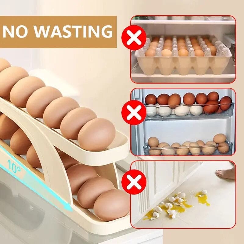 Automatic Scrolling Egg Rack, Refrigerator Egg Dispenser For Kitchen, Double Layer Egg Dispenser, Roll Down Counter Top Egg Holder, Smart Rolling Egg Storage Tray