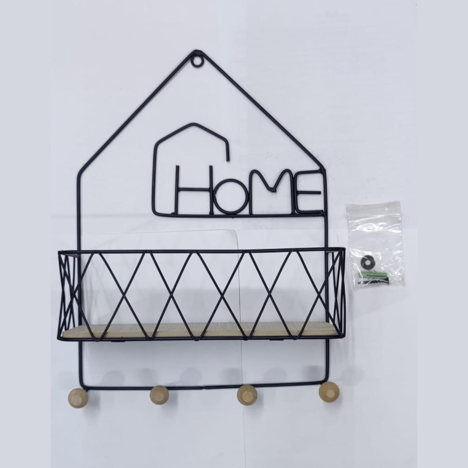 Home Iron Display Rack, New Metal Wall Storage Rack, Iron Wire Wood Display Shelf, Home Decorative Hanging Grid Basket, Living Room Decor Metal Stand Wall Shelf