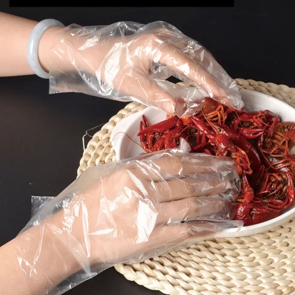 Set Of 100 Disposable Gloves, Transparent Hand Gloves, Food Grade Plastic Gloves, Plastic Dishwashing Gloves, Multipurpose Clear Disposable Gloves