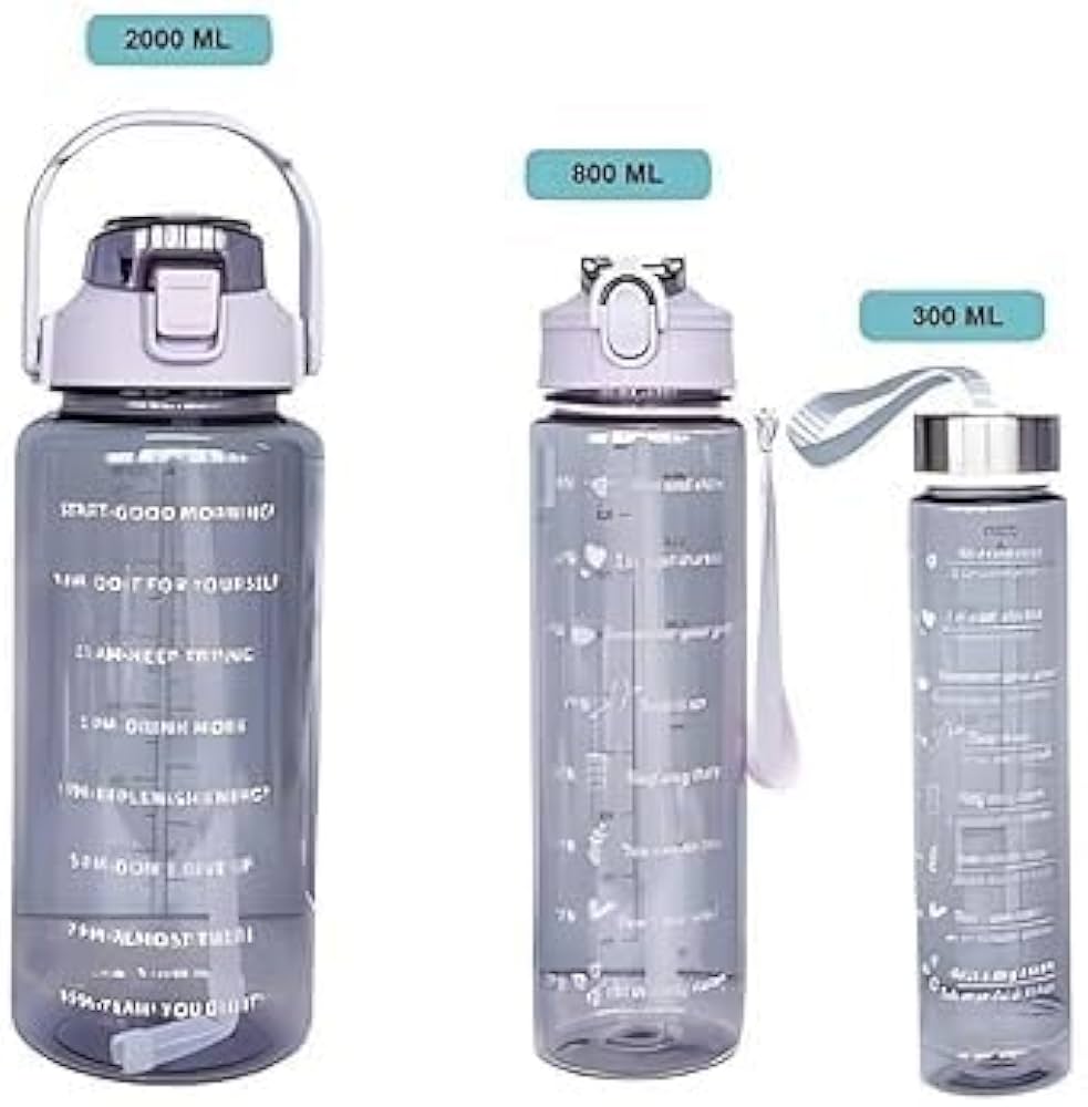 Pack Of 3 Transparent Motivational Water Bottle, Large Capacity Water Bottle, Sports Water Bottle, Transparent Refillable Leakproof Water Bottle