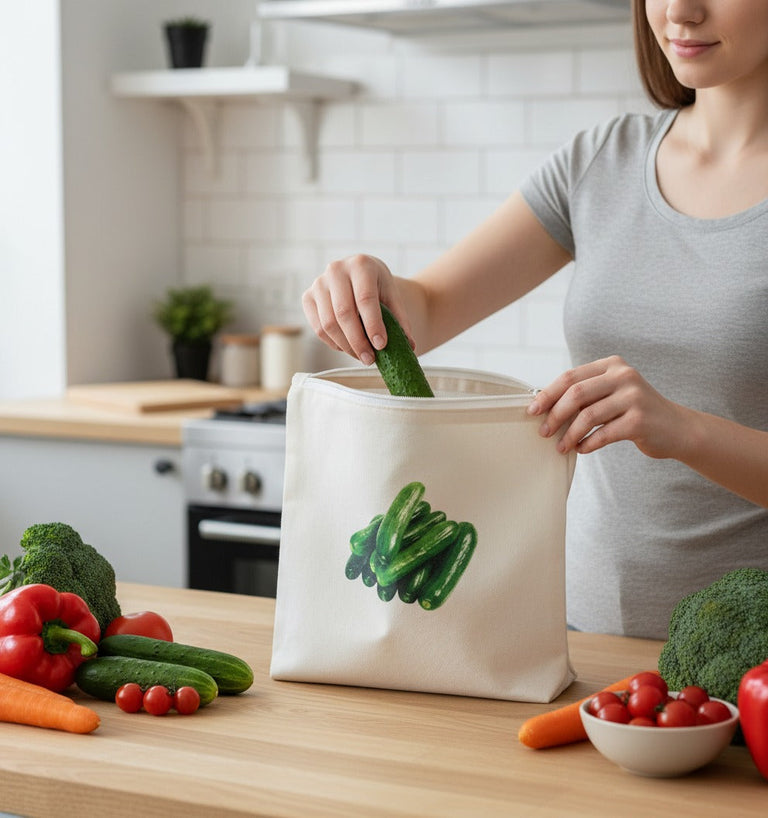 Set of 4 Reusable Vegetable Storage Bag, Food Keeper Bags With Zipper, Smart Veggies Storage Bags, Vegetable Storage Pouches