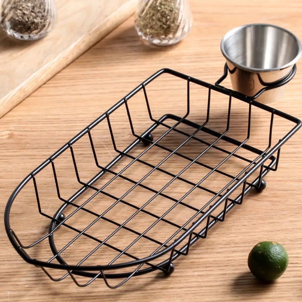 Boat Snack Basket, Iron Food Basket with Sauce Dippers, French Fries Basket, Food Oil Strainer Bucket, Creative Tableware Container, Stainless Steel Wire Strainers, Metal Wire Food Organizer for Home Restaurant