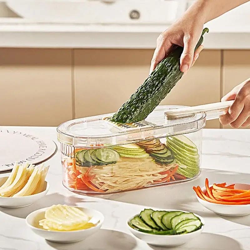 Multifunctional Vegetable Stinger, Vegetable Slicer Chopper Cutter Shredder with Storage Box, Vegetable Cutter With Basket, Hand Guard Potato Grater With Storage, Vegetable Chopper With Container, Transparent Slicer Shredder And Cutter