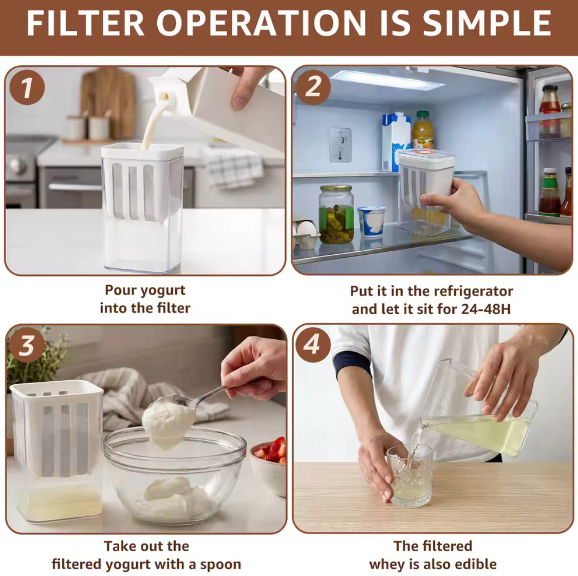 Portable Yogurt Strainer Cup, Greek Yogurt Filter with Separator, Food Grade Greek Yogurt Strainer, Large Capacity Fine Mesh Cheese Yogurt Maker with Lid