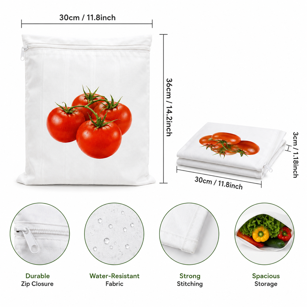 Set of 4 Reusable Vegetable Storage Bag, Food Keeper Bags With Zipper, Smart Veggies Storage Bags, Vegetable Storage Pouches