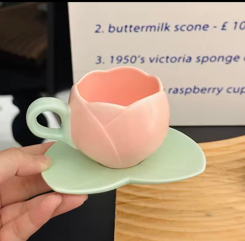 Tulip Ceramic Coffee Cup, Flower Shaped Tea Cup, Flower Coffee Cup With Saucer, Coffee Glass