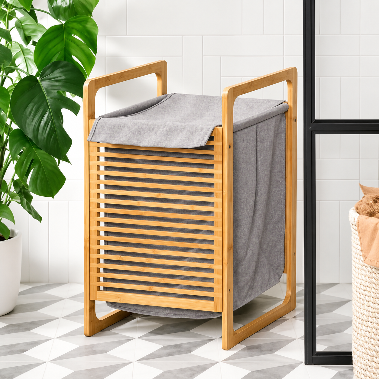Nordic Style Laundry Hamper, Space Saving Laundry Hamper Bin, Household Bamboo Laundry Bin, Laundry Hamper With Removable Fabric Liner