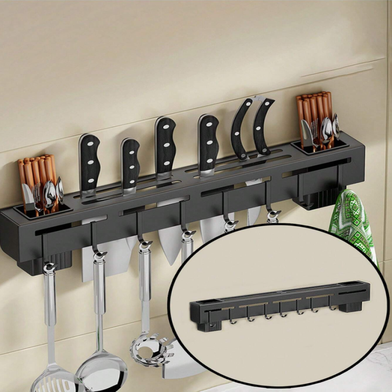 Wall Mounted Kitchen Utensil Organizer, Multi Purpose Kitchen Tool Storage Rack, Kitchen Knife Stand with Hanging Hooks