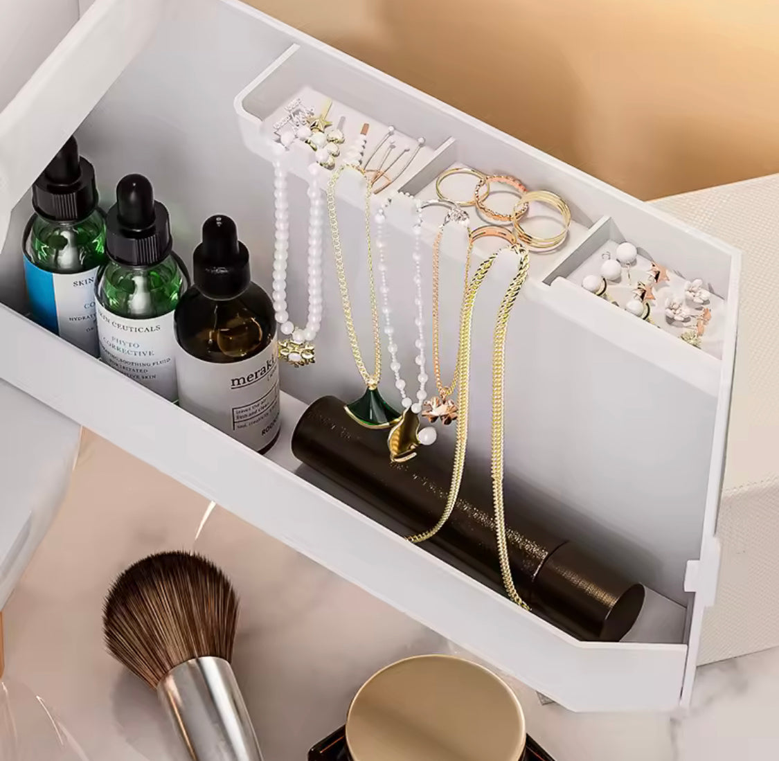 Multi Compartments Cosmetic Organizer, Makeup Organizer Storage Box With Drawers, Multi Layer Vanity Countertop, Jewelry Container Box