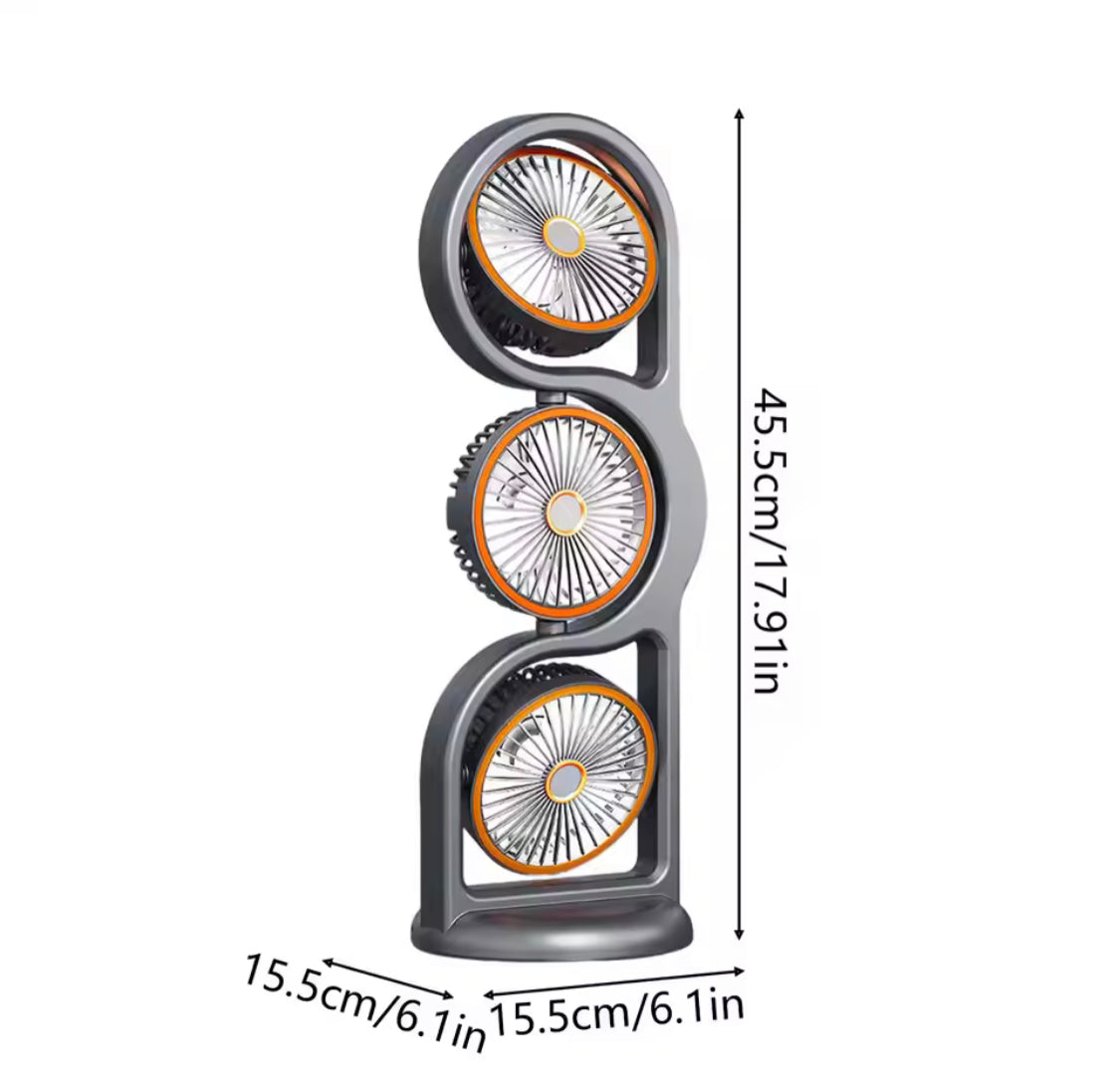 360° Circulation Three Head Table Fan, Rechargeable 5 Speed Wind Desktop Fan, Outdoor Desktop Fan