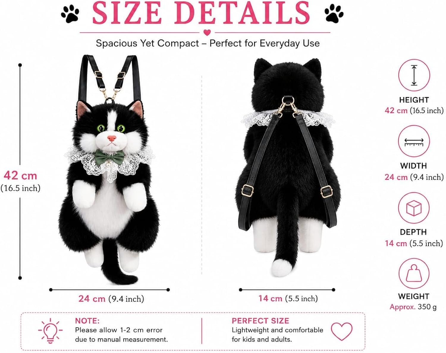 Cute Cat Plush Stuffed Backpack, Kawaii Cat Backpack Carrier, Fluffy Cat Doll Backpack, Adorable Cat Shoulder Backpack