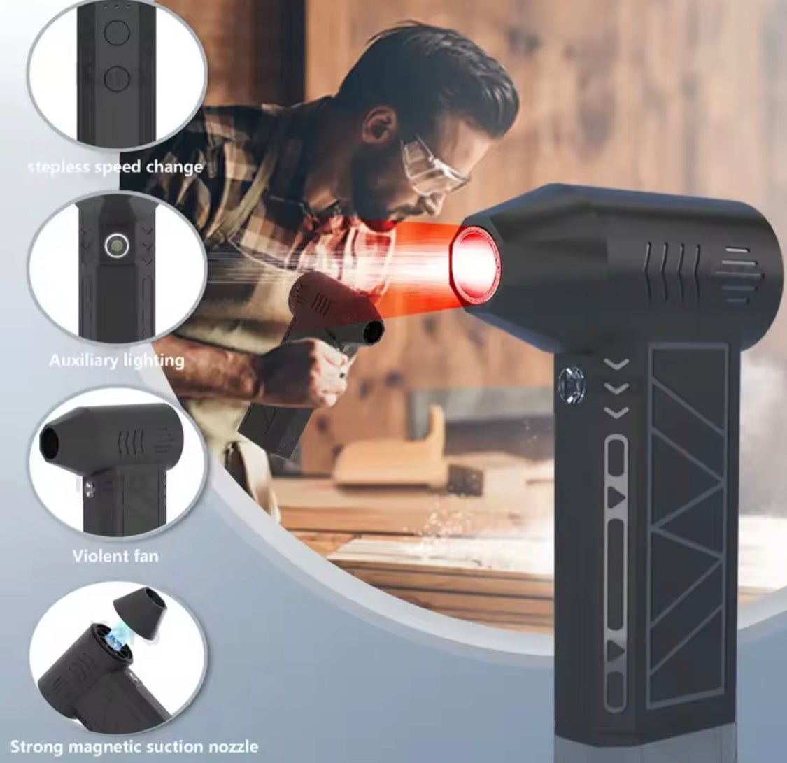 Rechargeable Powerful Blower with LED, Mini Turbo Jet Fan, Adjustable Wind Speed Turbo Violent Blower