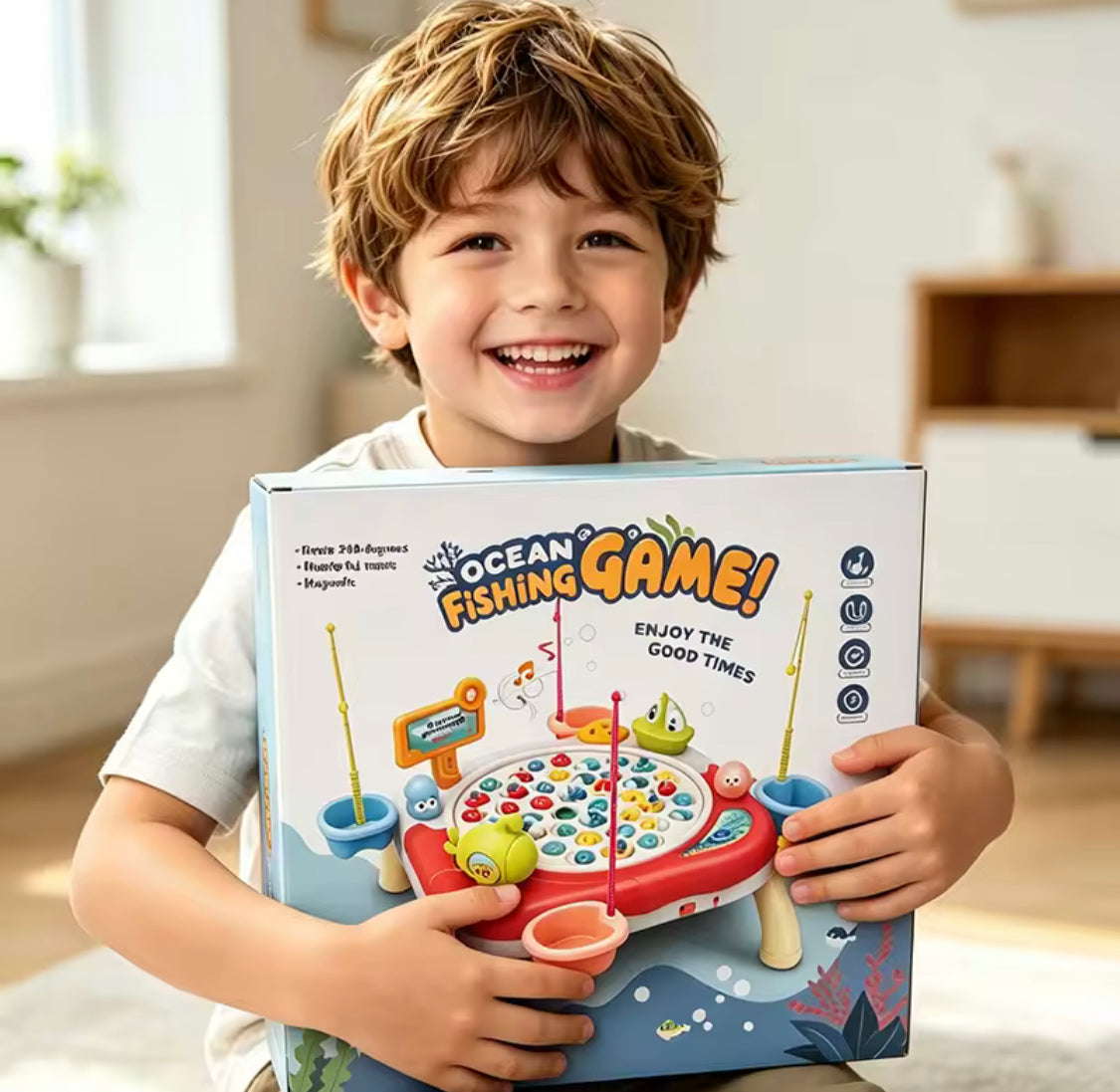 Kids Magnetic Fishing Catching Toy Game, Rotating Fish Catching Toy, Musical Educational Fishing Board Game, Kids Fishing Competition Play Set, Fishing Adventure Game Table for Kids, Educational Magnetic Fish Catching Game