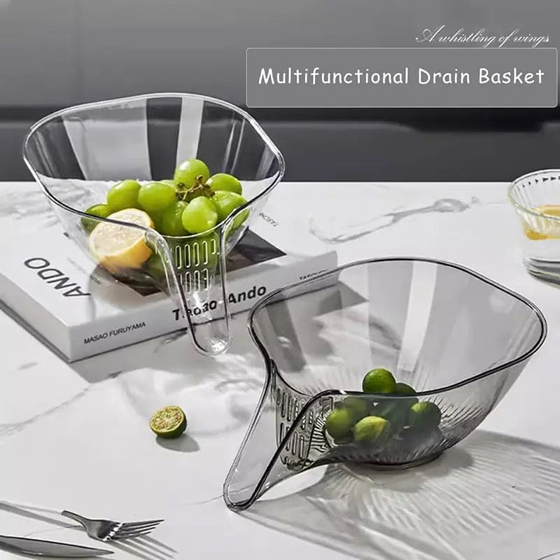 Multifunctional Drain Funnel Bowl, Household Creative Food Washing Basket, Transparent Washing Fruit Plate, Kitchen Gadget Cleaning Tool, Creative Dry Wet Separation Drain Bowl, Strainer Basket Drain Bowl with Funnel