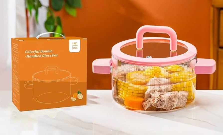 Cooking Glass Pot With Silicone Handle, Heat Resistant Glass Cooking Pot, Glass Sauce Pot With Lid