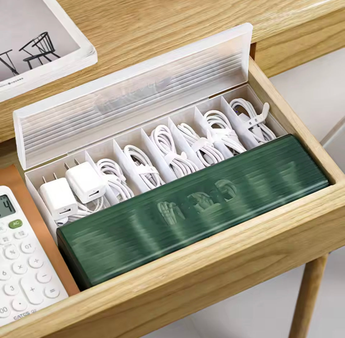 7 Compartment Data Cable Storage Box, Transparent Data Cable Organizer With Lid, Dustproof Desktop Organizer For Office Home