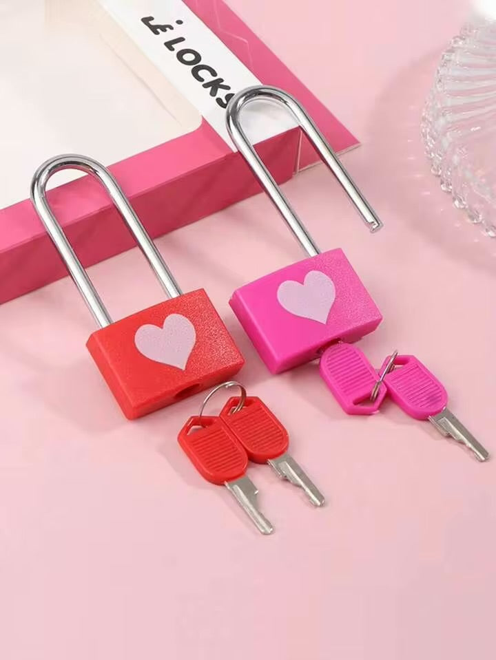 Heart Design Safety Padlock With Keys, Premium Heart Padlock Set, Decorative Mini Security Lock, Colorful Heart Lock And Key Setn