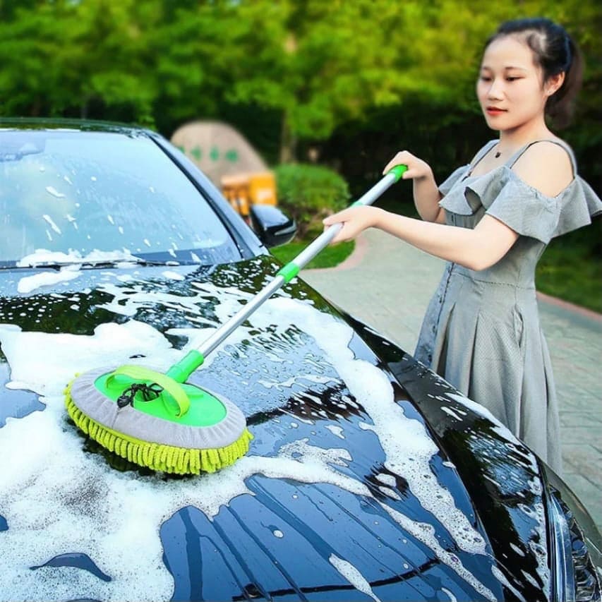 Microfiber Car Wash Brush, Mitt Sponge With Long Handle, Telescopic Cleaning Mop, Adjustable Super Absorbent Washing Mop, 2 In 1 Wash Dust Cleaning Mop, Multifunctional Home Automobile Dust Removal Mop
