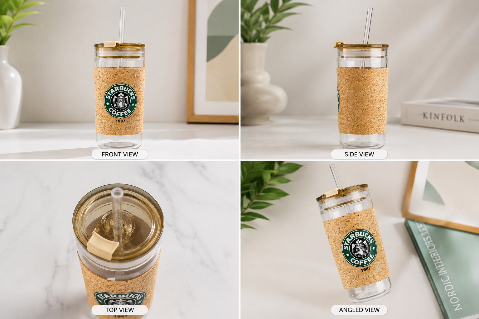 Reusable Starbucks Glass Coffee Tumbler, Double Wall Glass Coffee Tumbler,
Glass Travel Cup with Straw