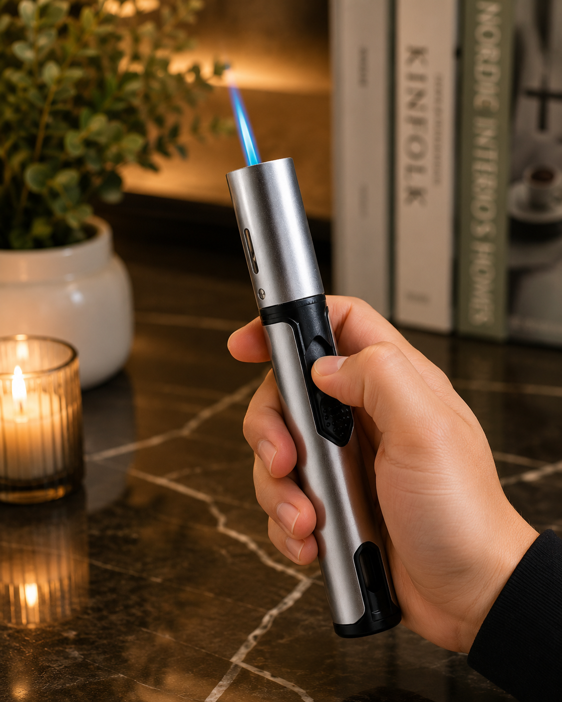 Heavy Duty Butane Flame Lighter, Smart Jet Flame Lighter, Turbo Flame Kitchen Lighter, Refillable Windproof Kitchen & BBQ Lighter