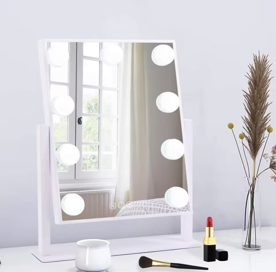 Smart Touch Vanity Mirror with Lights, Vanity Makeup Mirror with 3 Dimmable LED Bulbs, Rotatable Dressing Tabletop Mirror